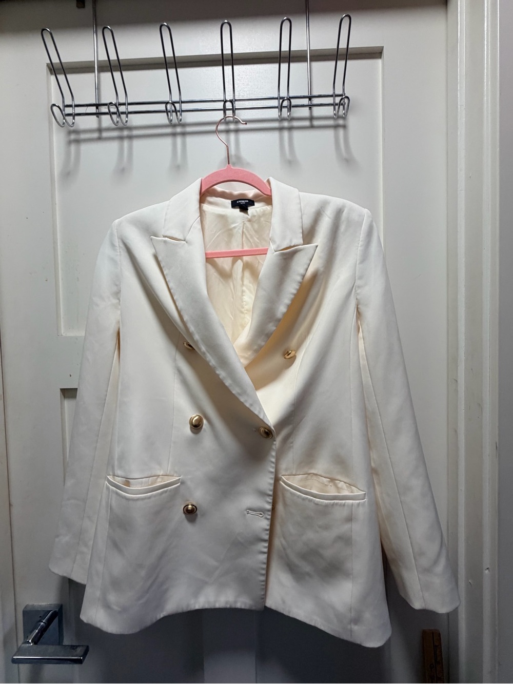 Express Cream Double-Breasted Blazer with Gold Buttons - Picture 2 of 5